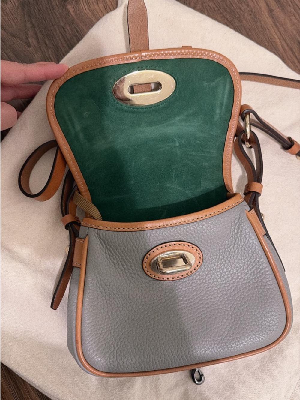 Dooney & Bourke Tan and Gray Leather Crossbody with Gold Hardware - Picture 7 of 8